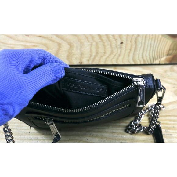 Rebecca Minkoff Crossbody Bag Black Leather Avery Link Chain Bottom Studs - Picture 9 of 11